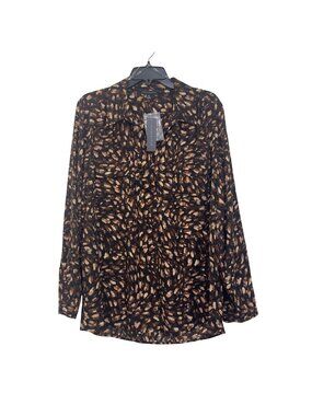 Investments Women SZ XL Brown & Beige Long Sleeve Half Button-Up Tunic Blouse